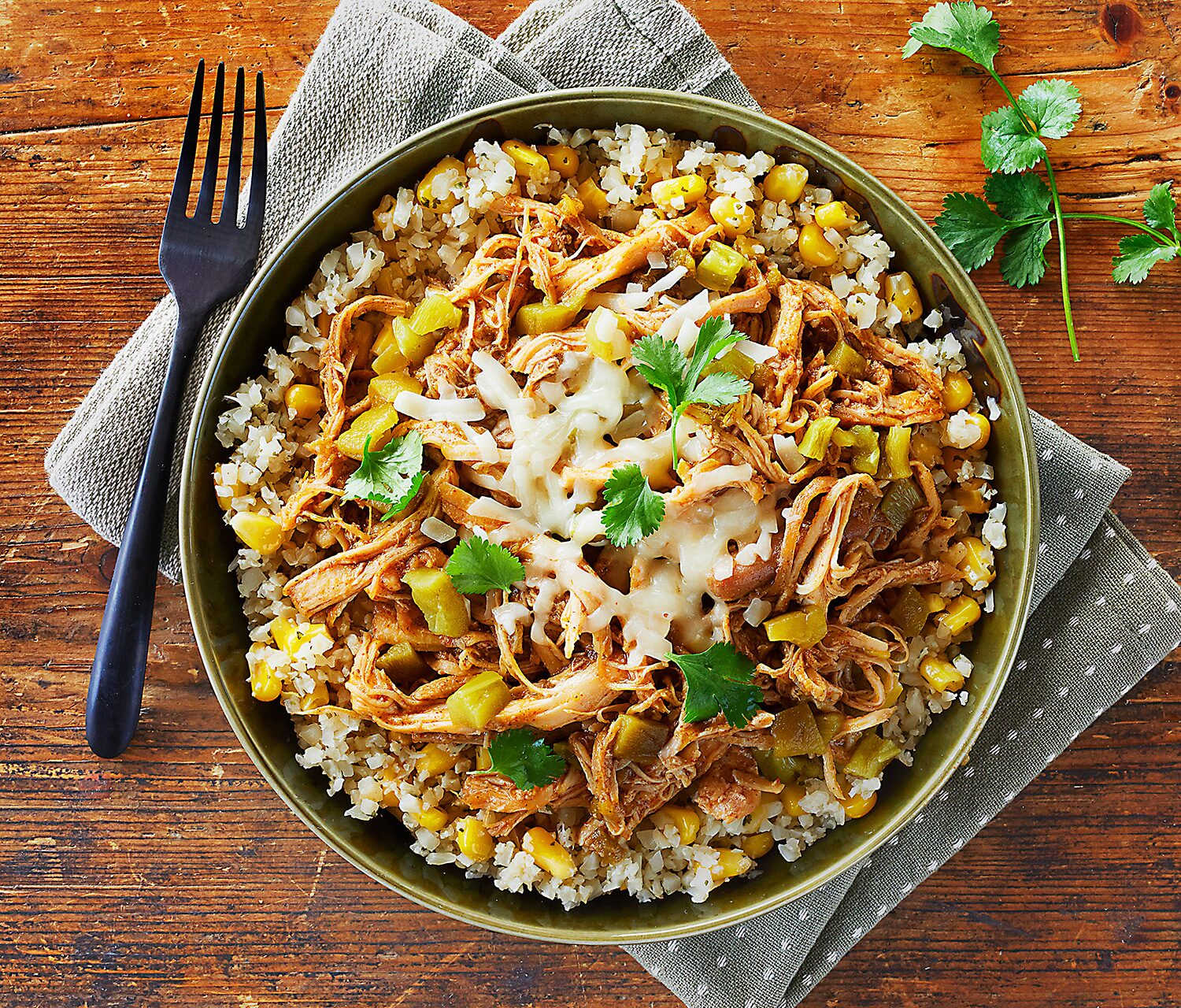 Green chili cauliflower rice bowl