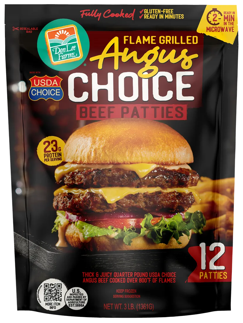 Don Lee Farms Flame-Grilled Angus Choice Beef Patties bag