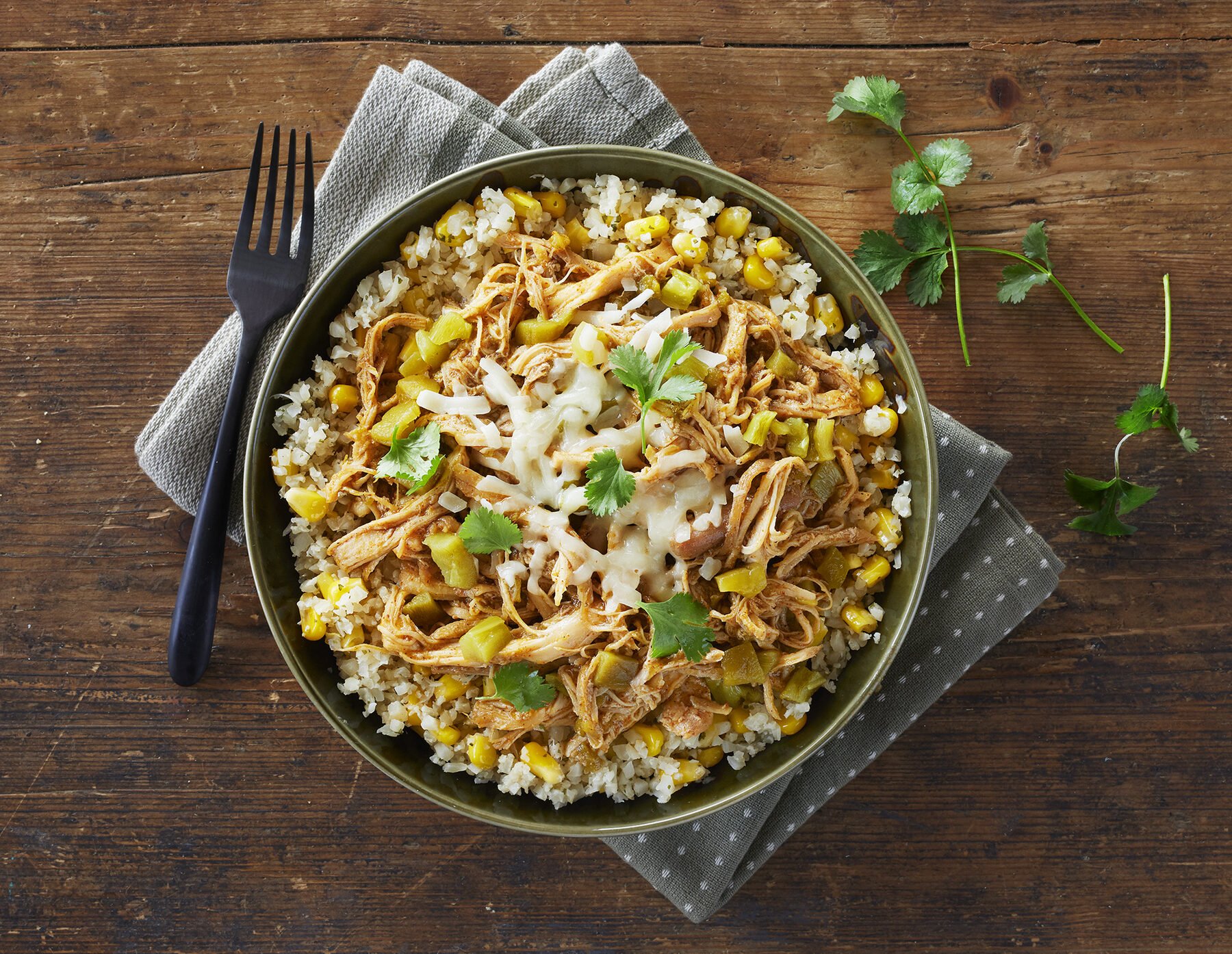 Green chili cauliflower rice bowl