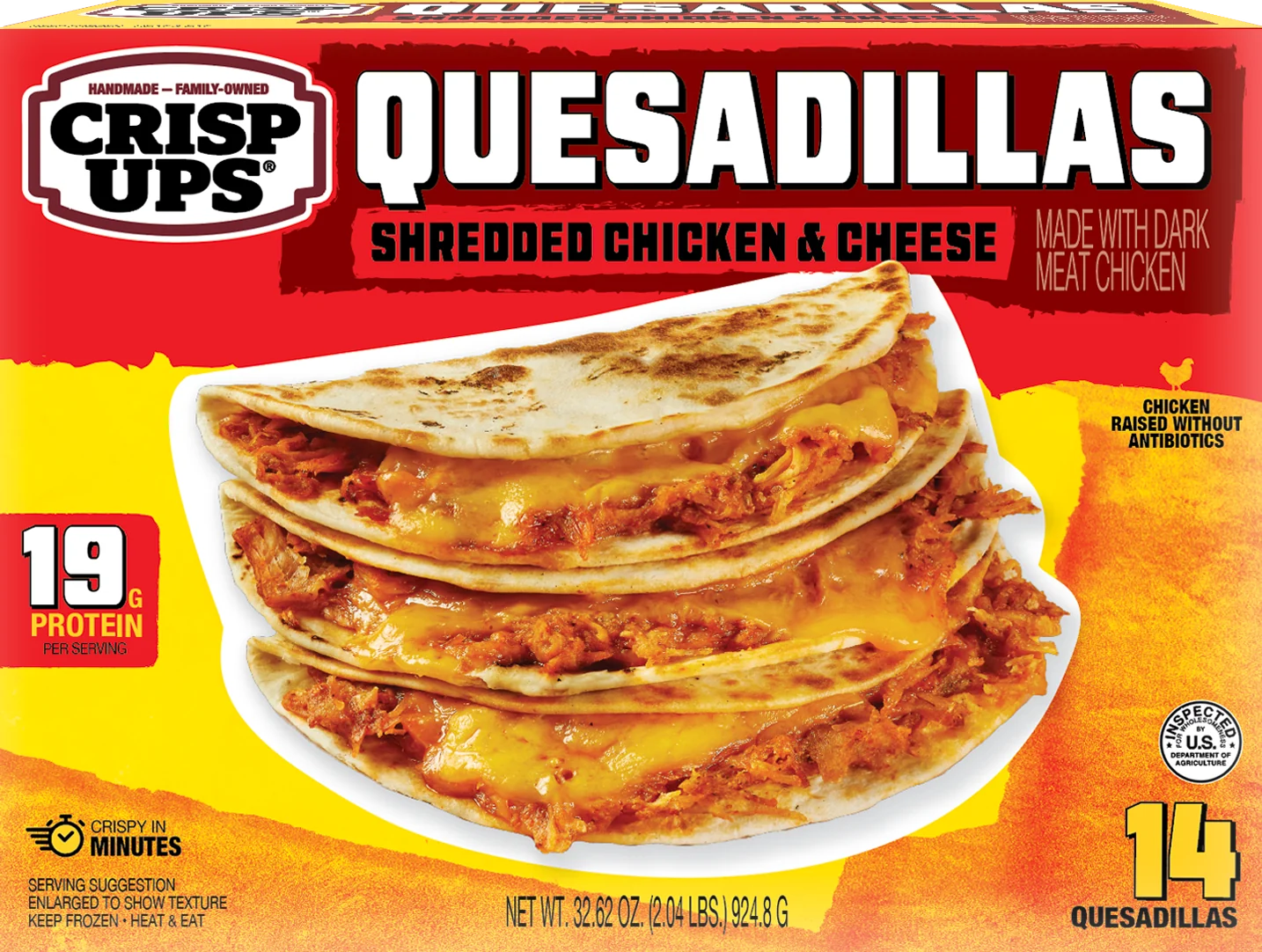 CrispUps Shredded Chicken & Cheese Quesadillas package