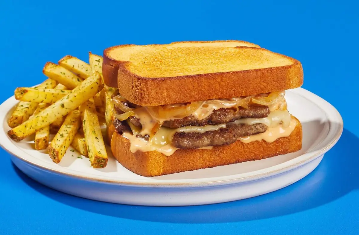 Texas toast patty melt on griddled bread